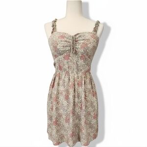 Floral Mini Dress Spring Green Pink Pastel Smocked Cottagecore Coquette Medium